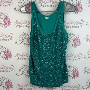 J. Crew tank top sparkly shimmer sequins blue green Teal Sequin Tank Top